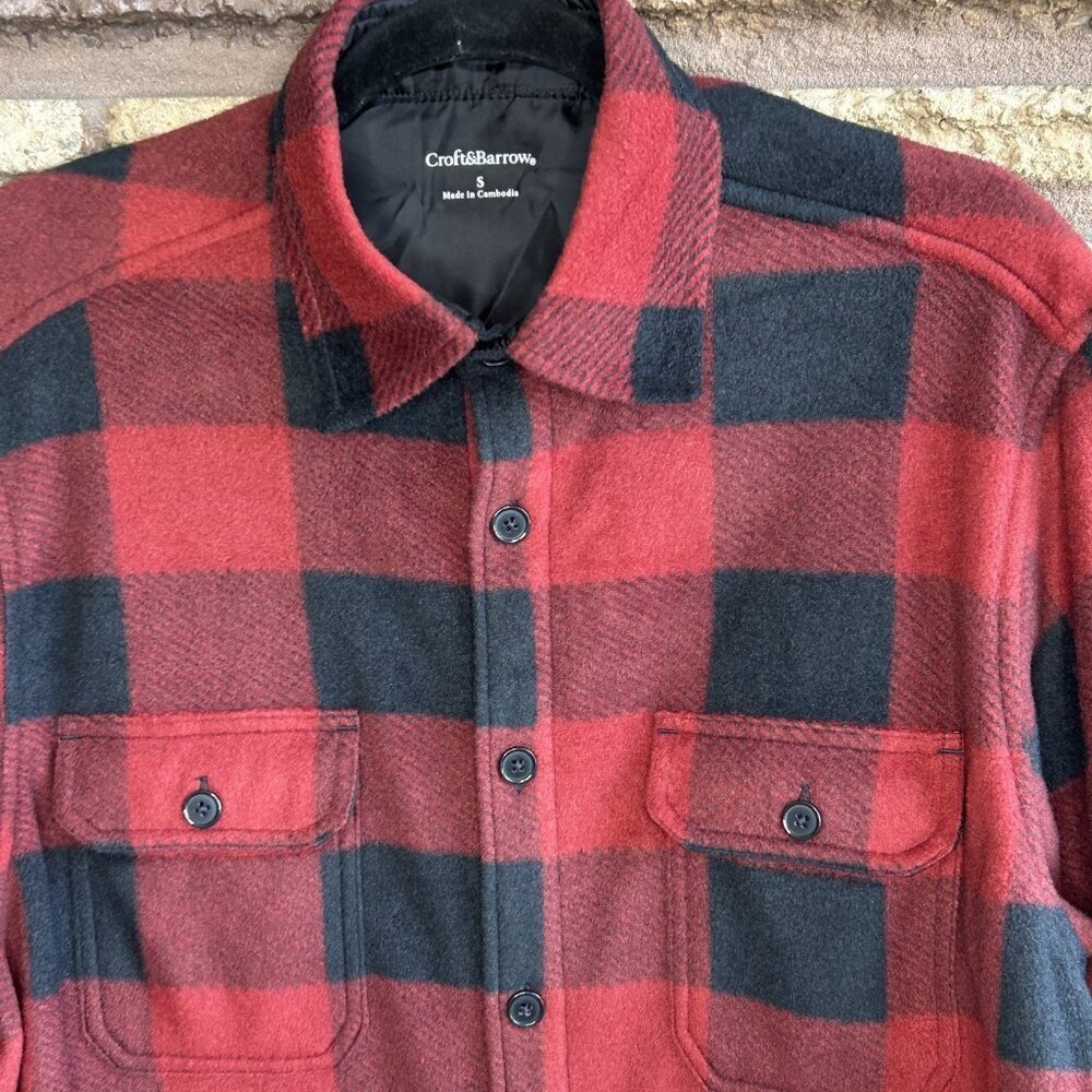 Croft And Barrow Buffalo Check Fleece Casual Shirt Black Red Size Small - Picture 5 of 7